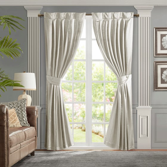 Pleat Curtain Panel with Tieback (Single) White Olliix.com