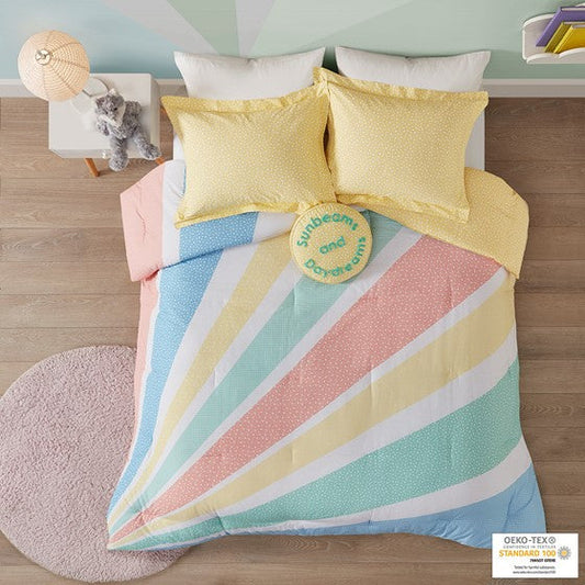 Rainbow Sunburst Reversible Cotton Comforter Set Yellow Twin Olliix.com