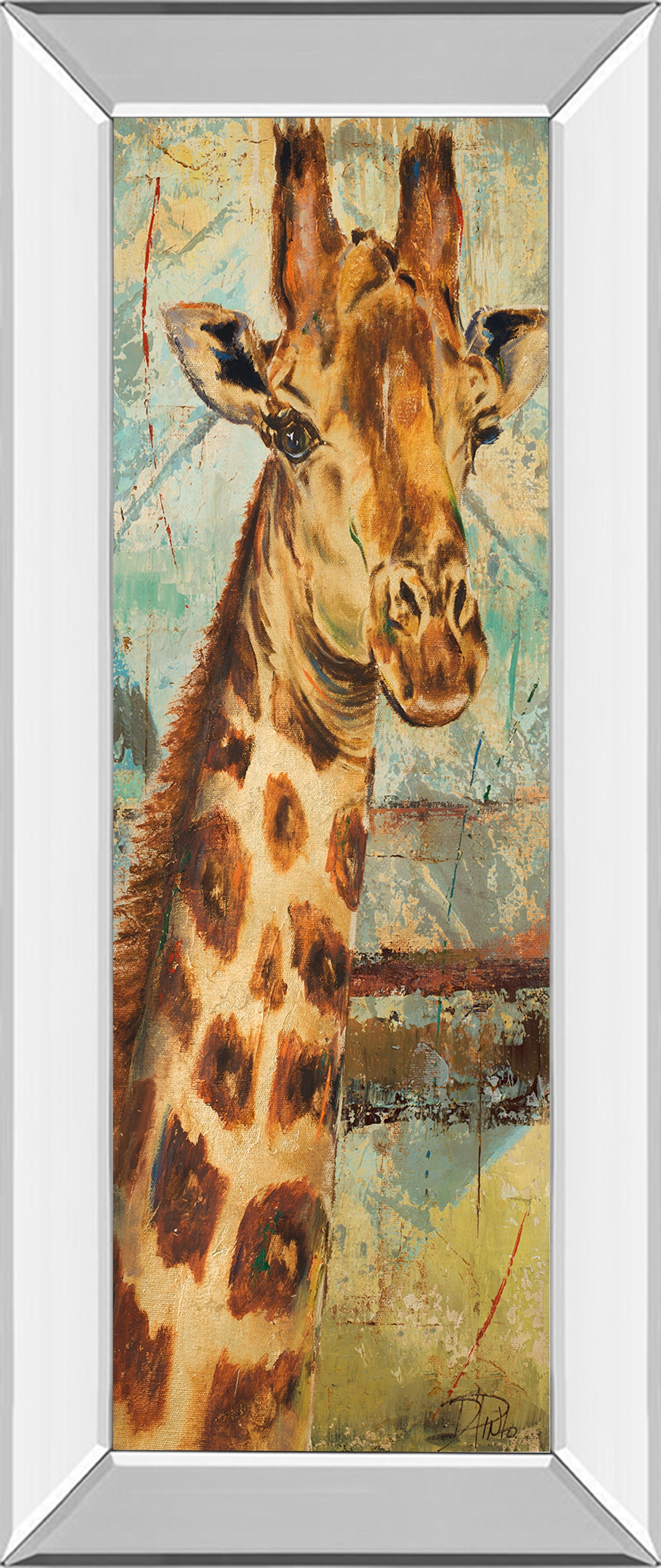 New Safari On Teal I By Patricia Pinto - Mirror Framed Print Wall Art - Dark Brown Classy Art