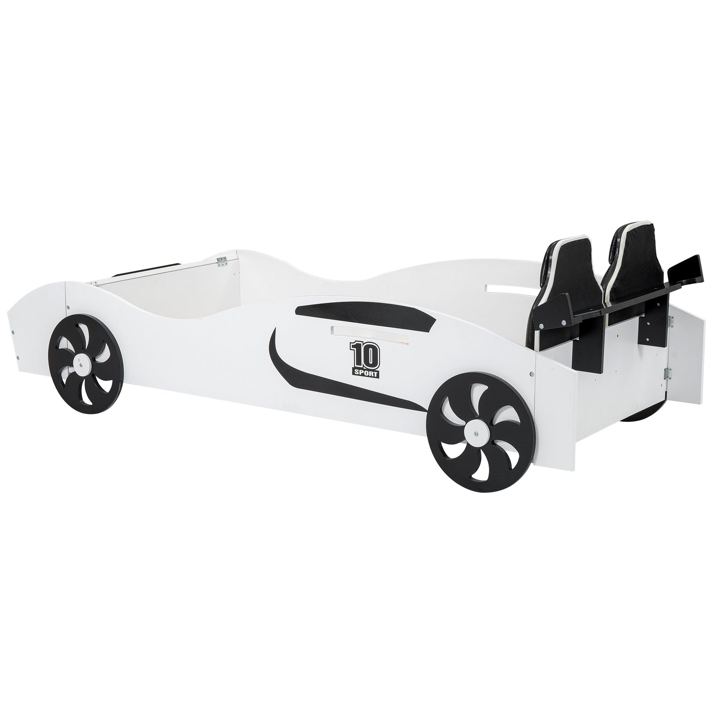 Twin Size Race Car-Shaped Platform Bed with Upholstered Backrest and Storage, White House to Home Furnishings LLC