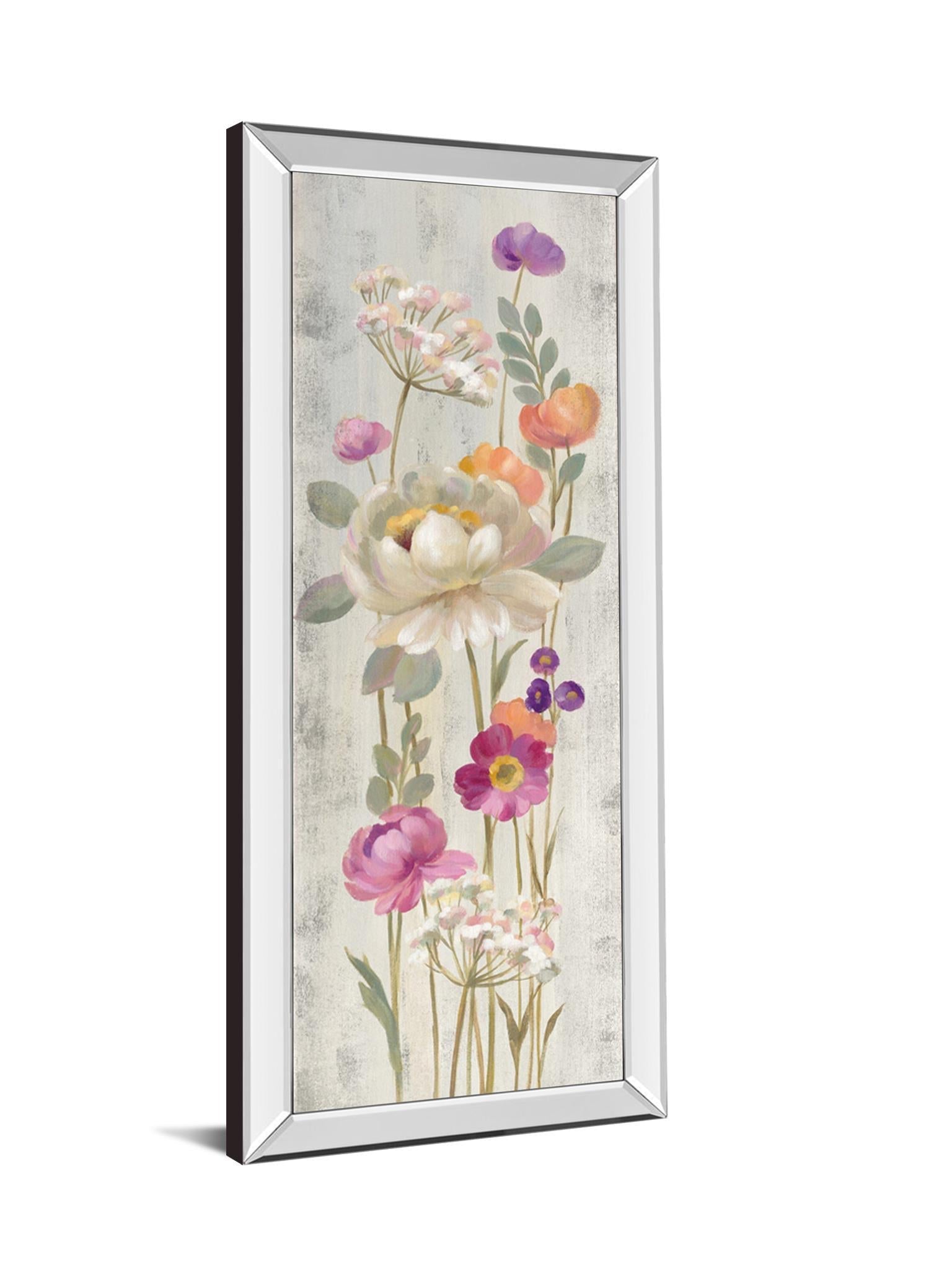 Retro Floral II By Silvia Vassileva - Mirrored Frame Wall Art - Light Gray Classy Art