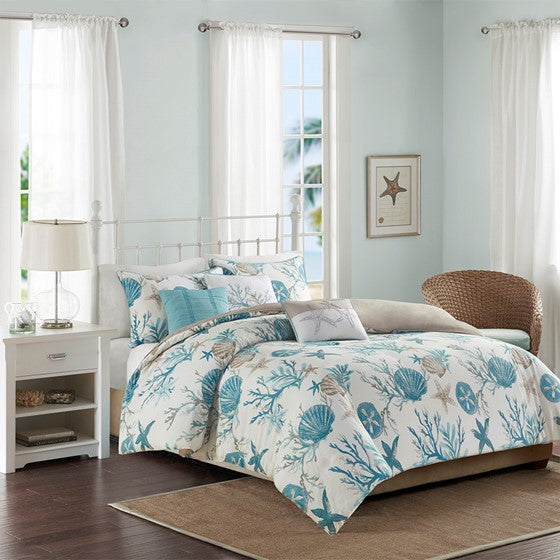 6 Piece Cotton Sateen Duvet Cover Set Aqua Full/Queen Olliix.com