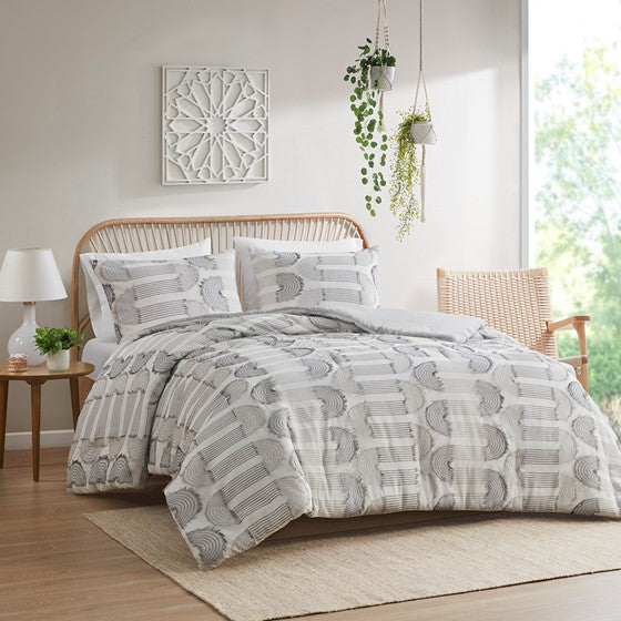 Clip Jacquard Comforter Set Grey Full/Queen Olliix.com