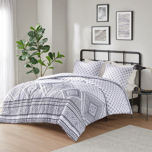 Reversible Duvet Cover Set Black/White Full/Queen Olliix.com