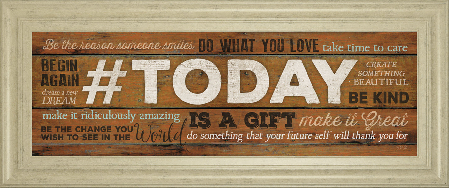 Today Is A Gift By Marla Rae Motivational - Framed Print Wall Art - Dark Brown Classy Art