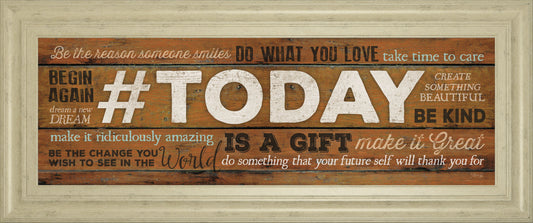 Today Is A Gift By Marla Rae Motivational - Framed Print Wall Art - Dark Brown Classy Art