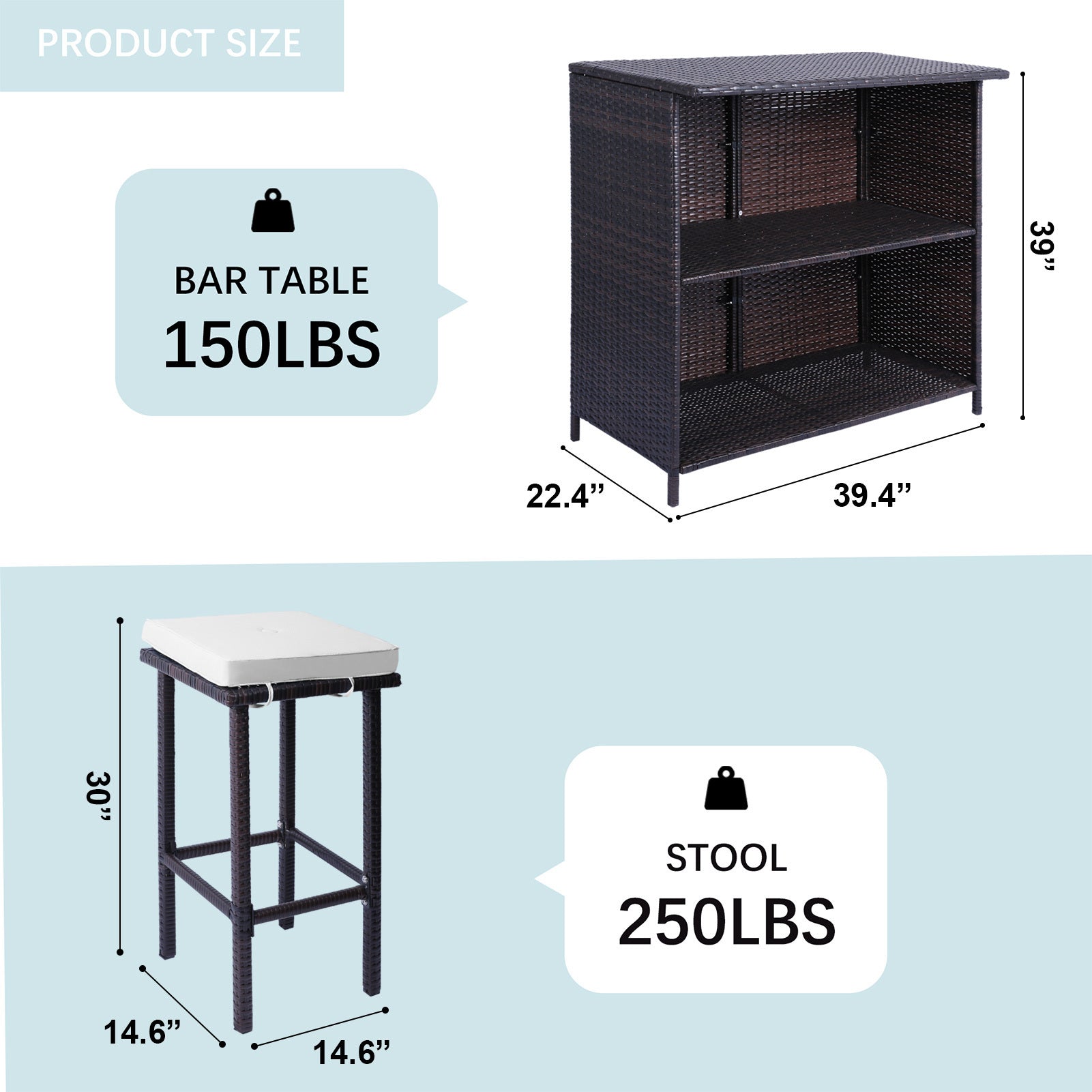 3-Piece Patio Outdoor Conversation Bar Set of 1Table and 2Stools,All Weather PE Rattan and Steel Frame Furniture with Removable Cushions for Outside Backyards,Porches,Gardens or Poolside(Brown+Beige) House to Home Furnishings LLC