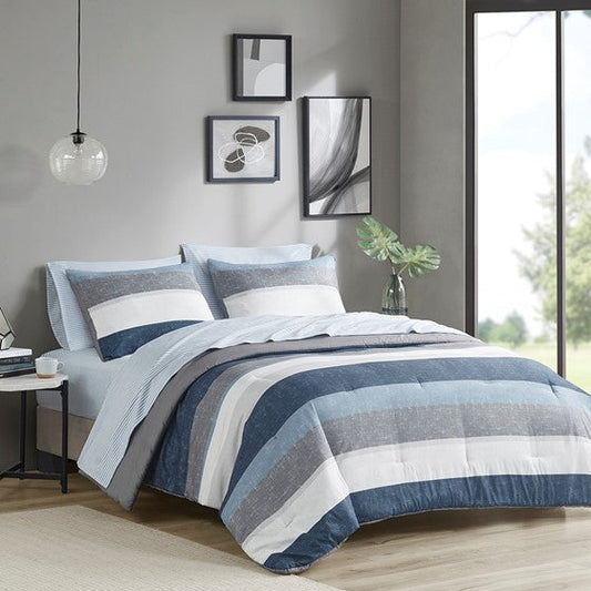 Comforter Set with Bed Sheets Blue/Grey Cal King Olliix.com