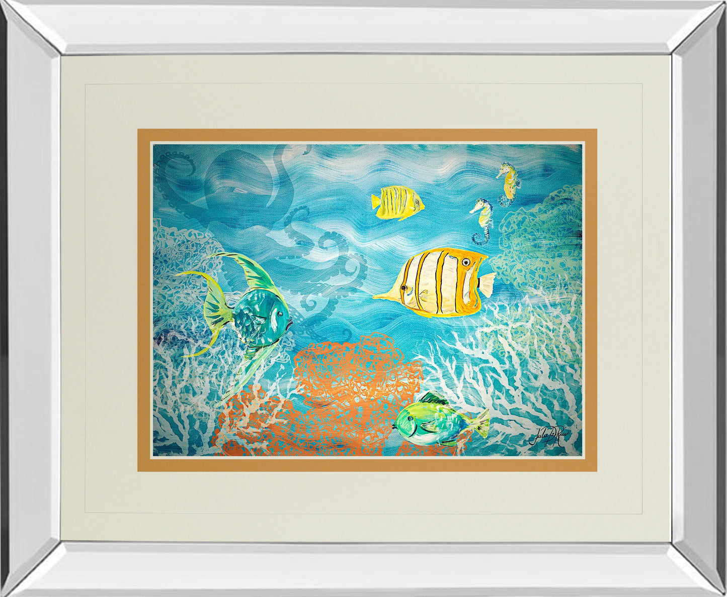 Under The Sea By Julie Derice - Mirror Framed Print Wall Art - Blue Classy Art