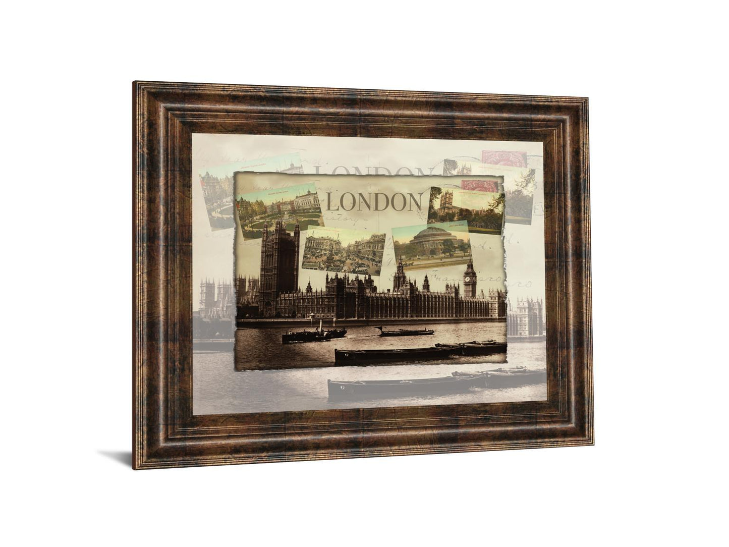 London Postcard By- Framed Print Wall Art - Dark Brown Classy Art