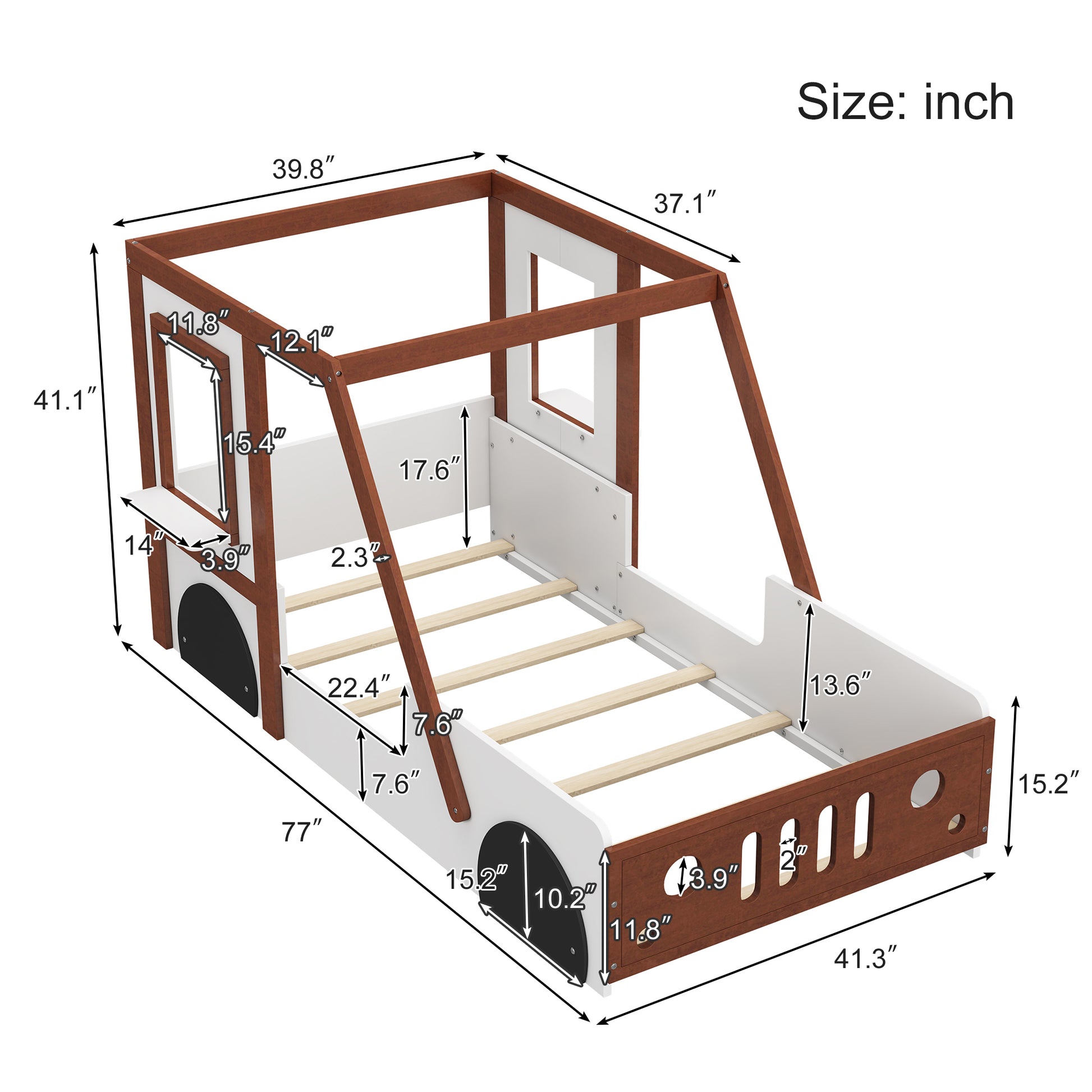 Fun Play Design Twin Size Car Bed, Kids Platform Bed in Car-Shaped for Kids Boys Girls Teens,White+ Orange House to Home Furnishings LLC