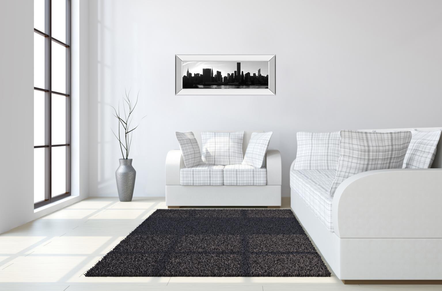 Panorama Of NYC VI By Jeff Pica - Mirror Framed Print Wall Art - Black Classy Art