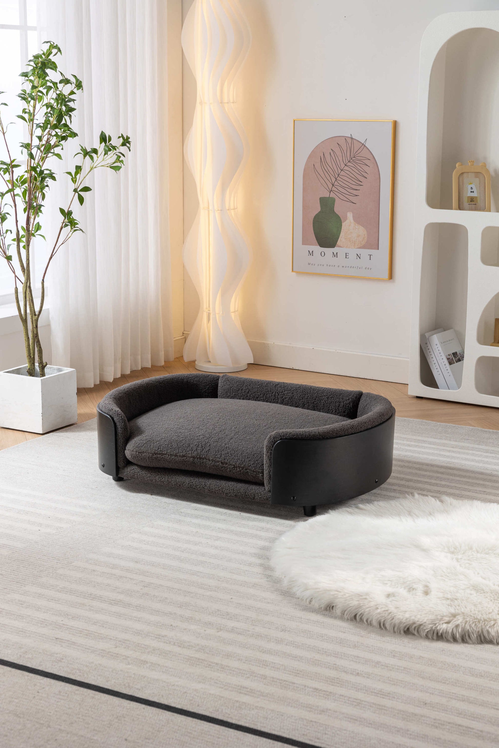 Scandinavian style Elevated Dog Bed Pet Sofa With Solid Wood legs and Black Bent Wood Back, Cashmere Cushion,Large Size House to Home Furnishings LLC