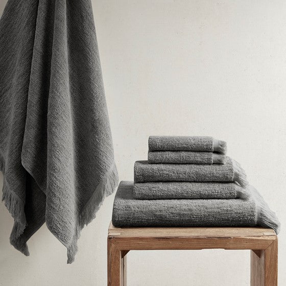 Cotton Dobby Slub 6 Piece Towel Set Charcoal Olliix.com