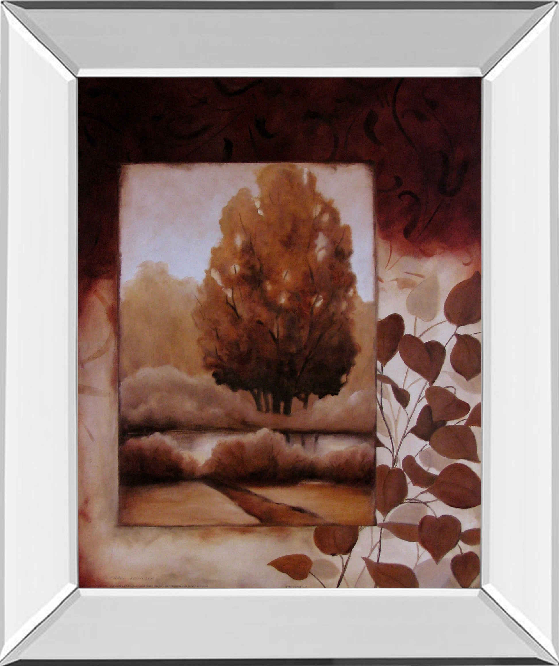 Fall Vignette Il By Carol Robinson - Mirror Framed Print Wall Art - Dark Brown Classy Art