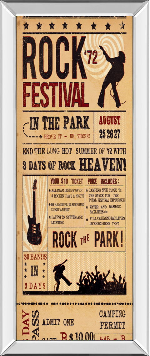 Rock Festival By The Vintage Collection - Mirrored Frame Wall Art - Light Brown Classy Art