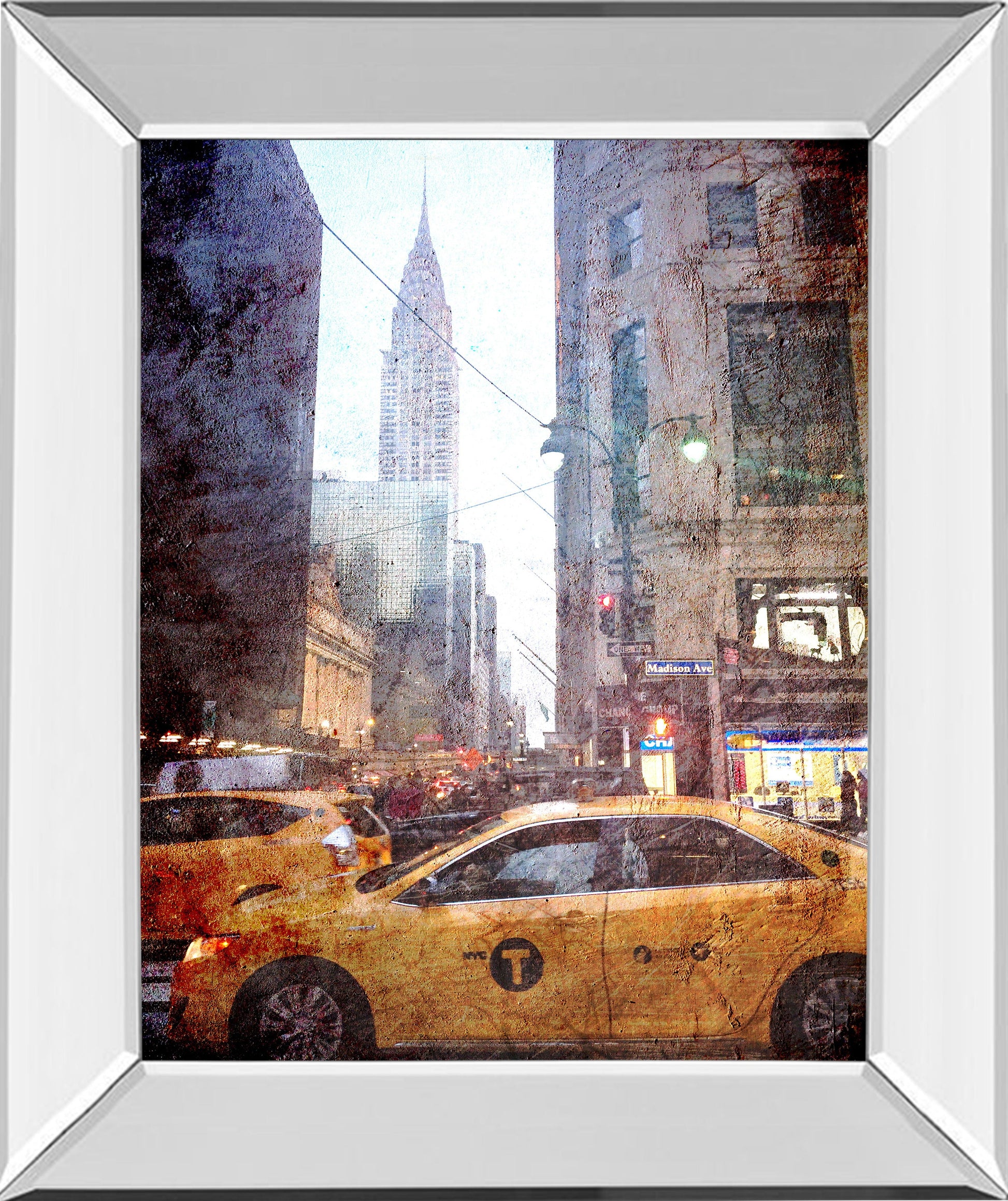 Rainy Madison Ave By Acosta - Mirror Framed Print Wall Art - Yellow Classy Art