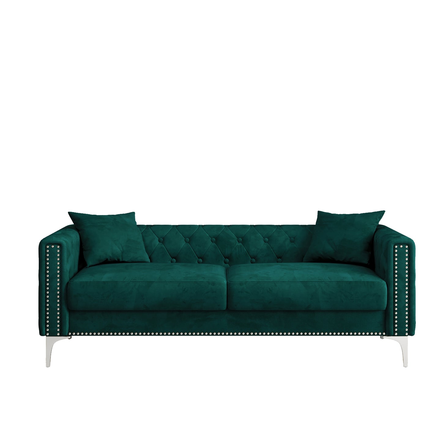 Sofa includes 2 pillows, 83 "green velvet triple sofa for small Spaces House to Home Furnishings LLC