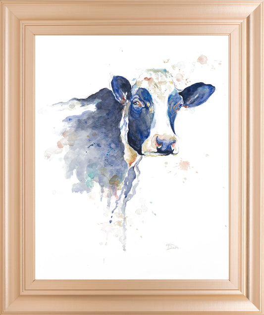 Watercolor Blue Cow By Patricia Pinto - Framed Print Wall Art - Blue Classy Art