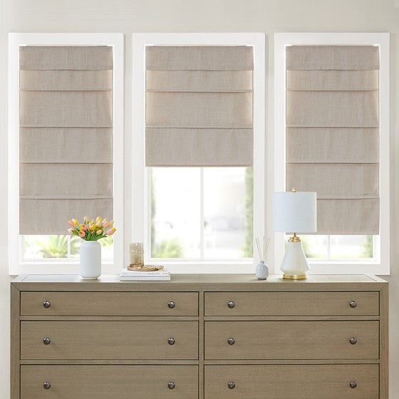 Faux Linen Cordless Total Blackout Roman Shade Natural Olliix.com