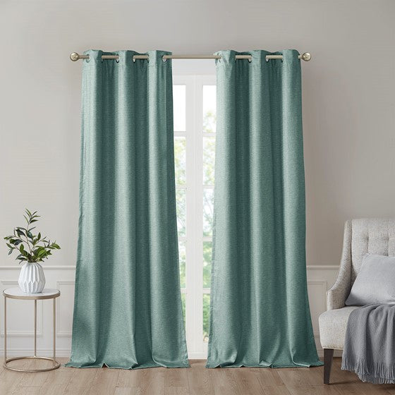 Tonal Printed Faux Silk Total Blackout Curtain Panel Pair Green Olliix.com