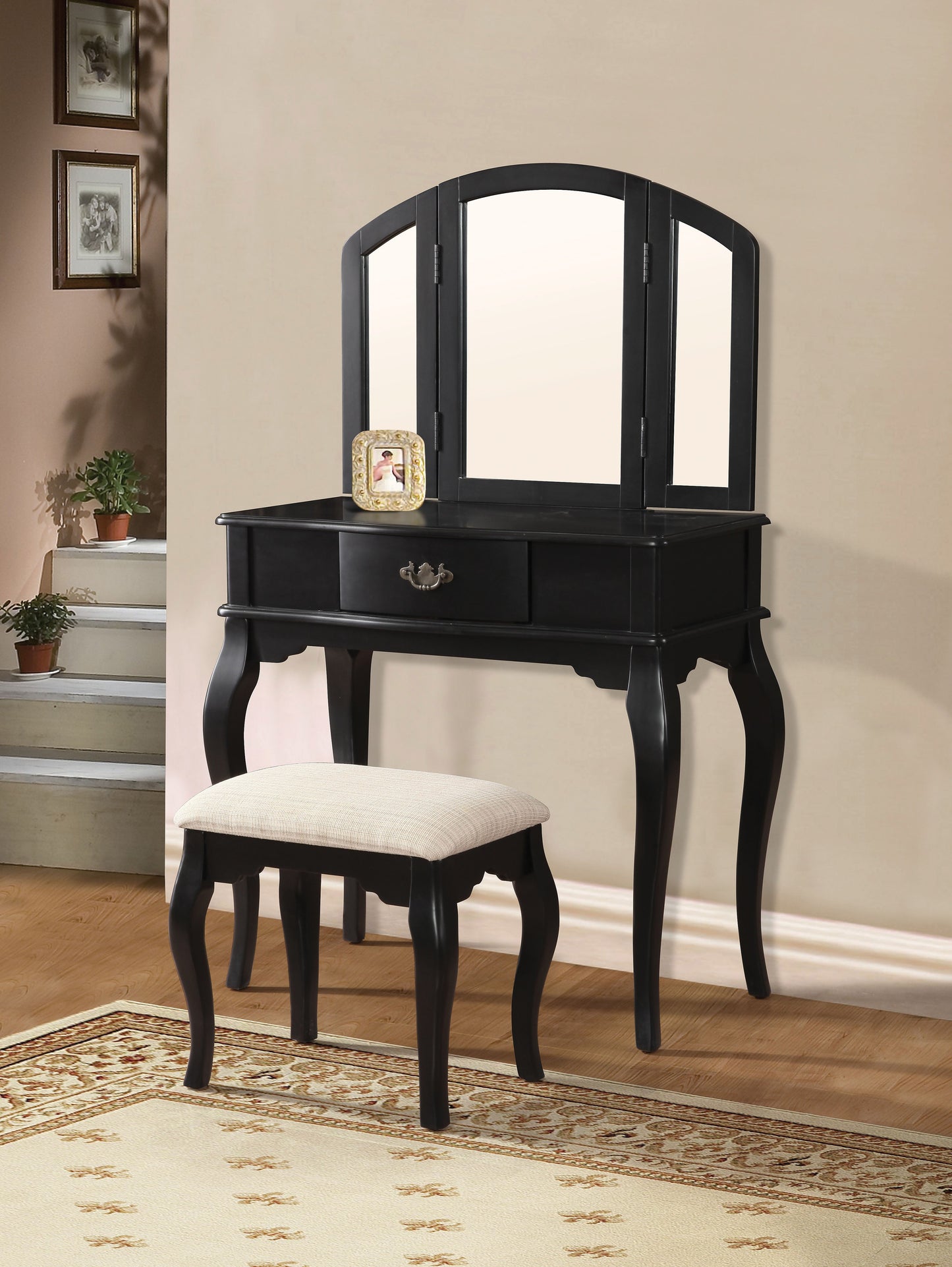 Maren Black Vanity Desk & Stool ACME East