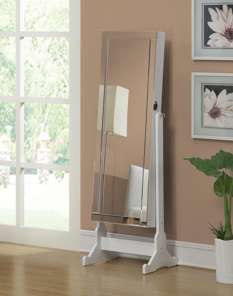 Transitional White Cheval Mirror and Jewelry Armoire Coaster Z2 Premium