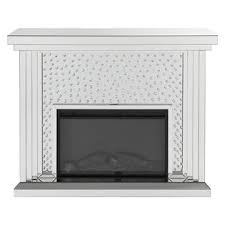 Acme Furniture Nysa Fireplace in Mirrored & Faux Crystals 90204 ACME East