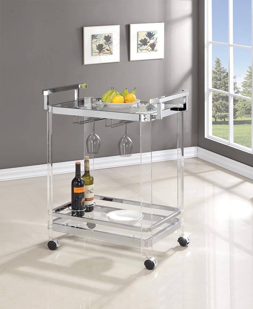 Traditional Clear Acrylic and Chrome Serving Cart Coaster Z2 Premium