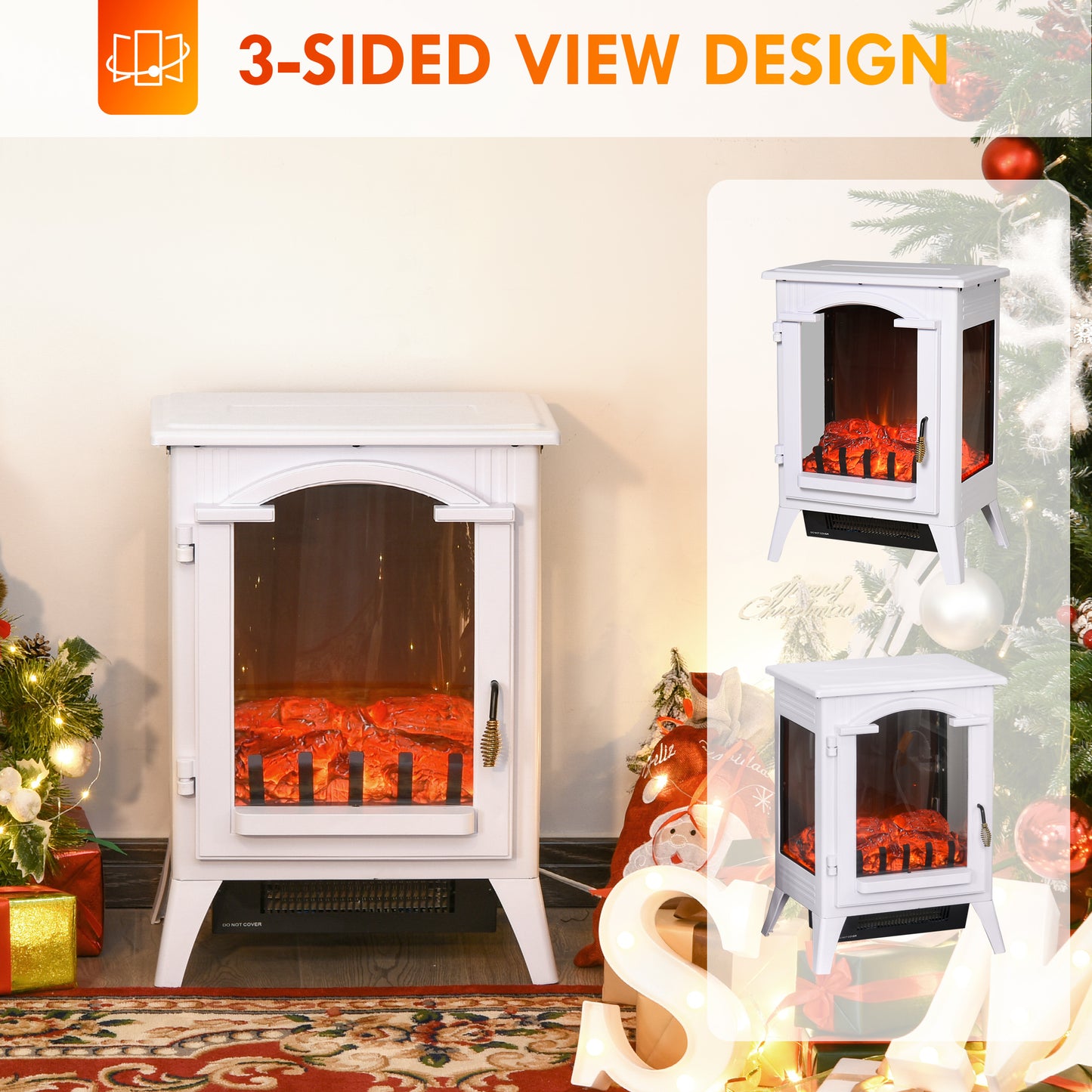 23" Electric Fireplace Heater, Fire Place Stove with Realistic LED Flames and Logs and Overheating Protection, 750W/1500W, White House to Home Furnishings LLC