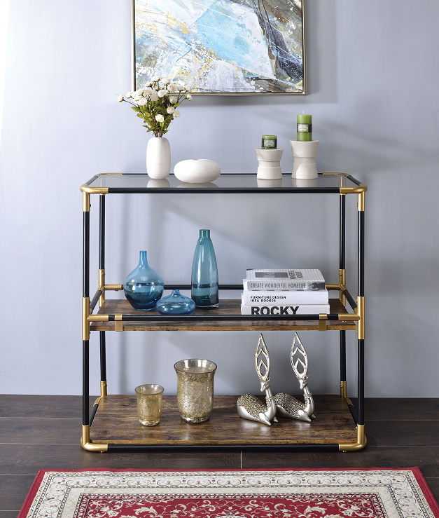 Heleris Black/Gold & Smoky Glass Console Table ACME East