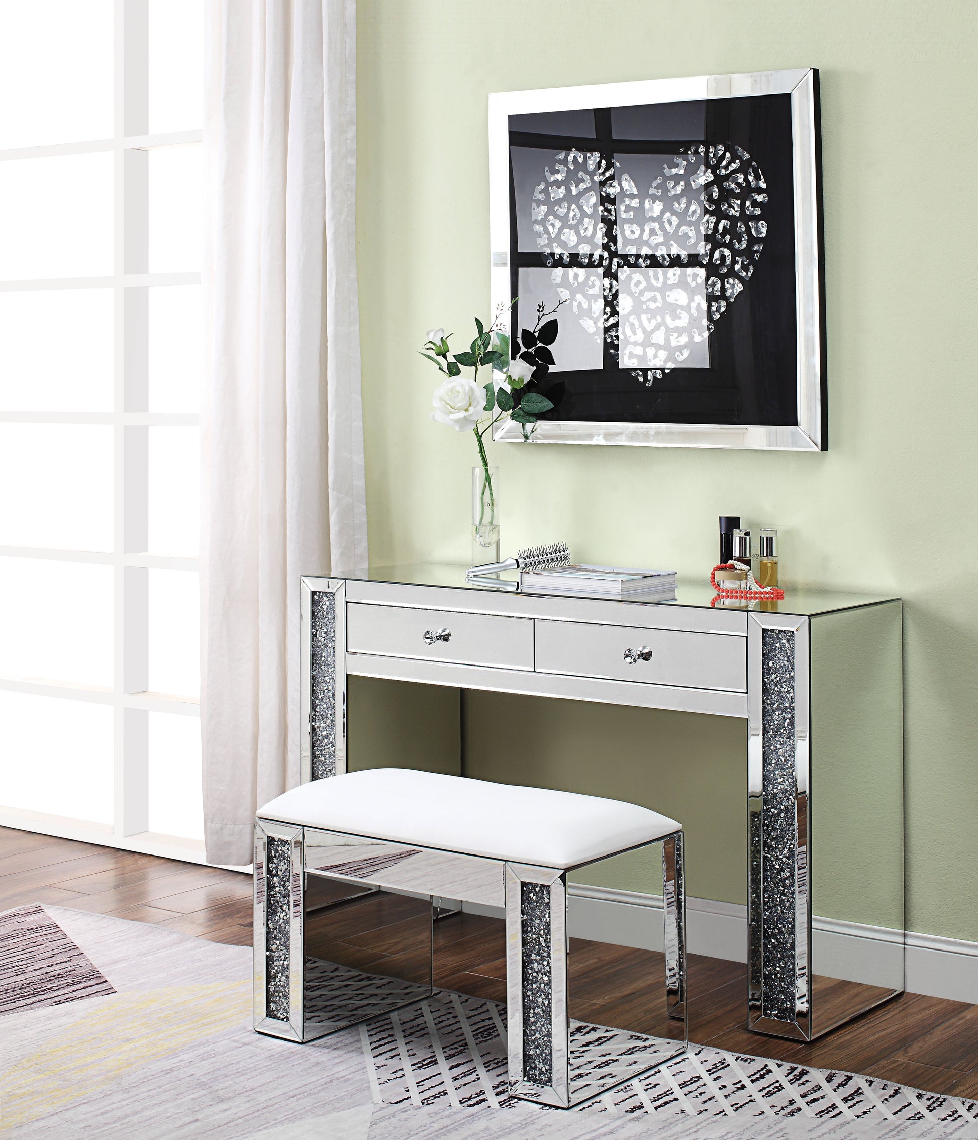 Noralie Mirrored & Faux Diamonds Vanity Desk ACME East