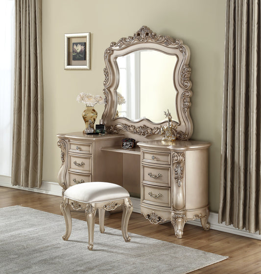 Gorsedd Antique White Vanity Desk & Mirror ACME East