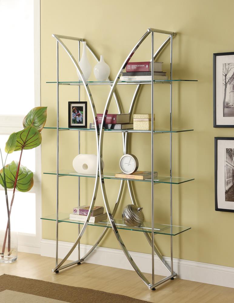 G910050 Contemporary Chrome and Glass Bookcase Coaster Z2 Premium