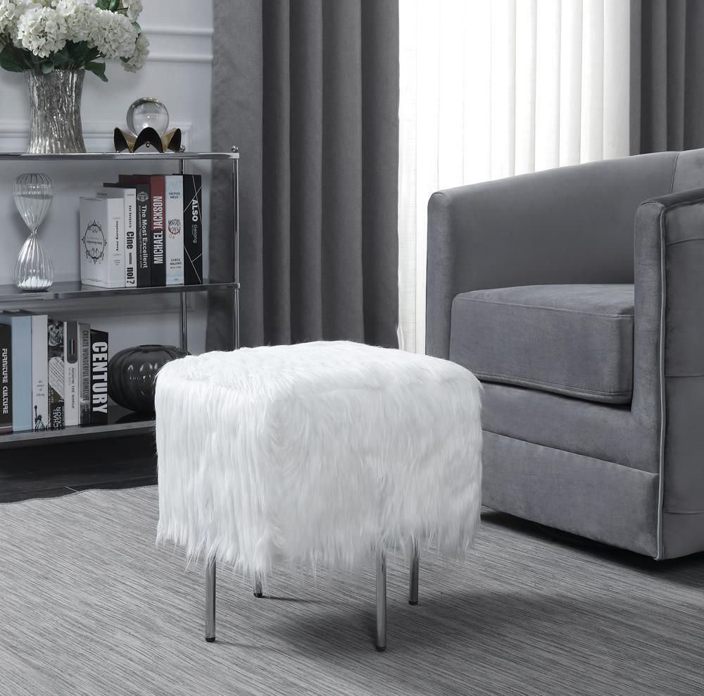 White Faux Sheepskin Ottoman Coaster Z2 Premium