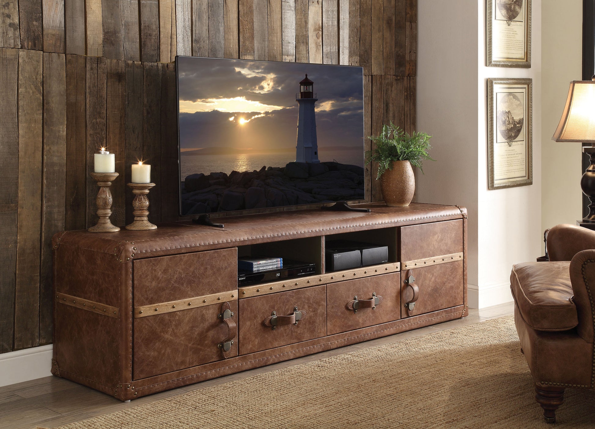 Aberdeen Retro Brown Top Grain Leather TV Stand ACME East