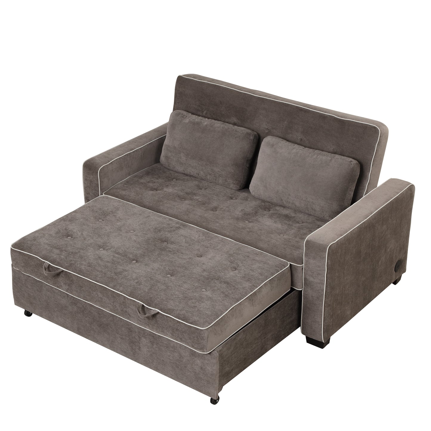 65.7" Linen Upholstered Sleeper Bed , Pull Out Sofa Bed Couch attached two throw pillows,Dual USB Charging Port and Adjustable Backrest for Living Room Space,BROWN GRAY House to Home Furnishings LLC