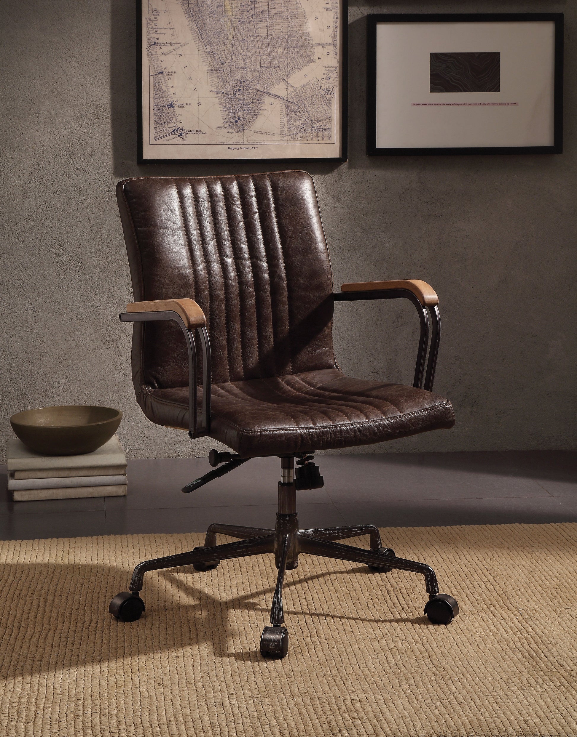 Joslin Distress Chocolate Top Grain Leather Office Chair ACME East