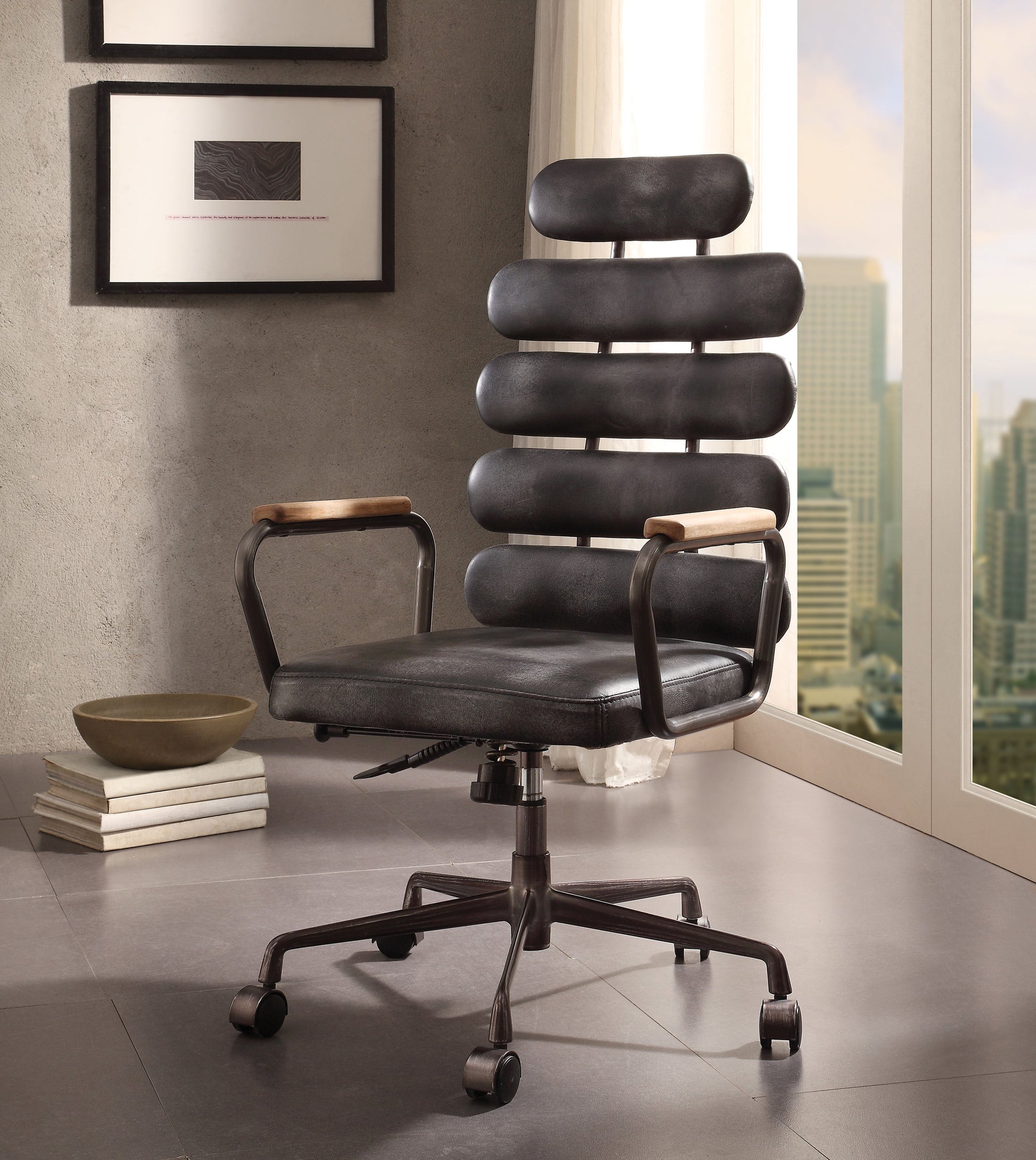 Calan Vintage Black Top Grain Leather Office Chair ACME East