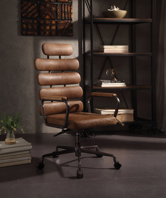 Calan Retro Brown Top Grain Leather Office Chair ACME East