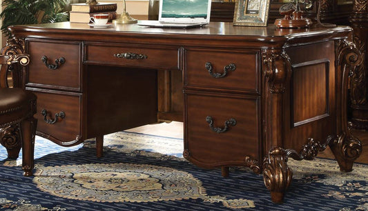 Acme Vendome Five Drawer Double Pedestal Desk in Cherry 92125 ACME East