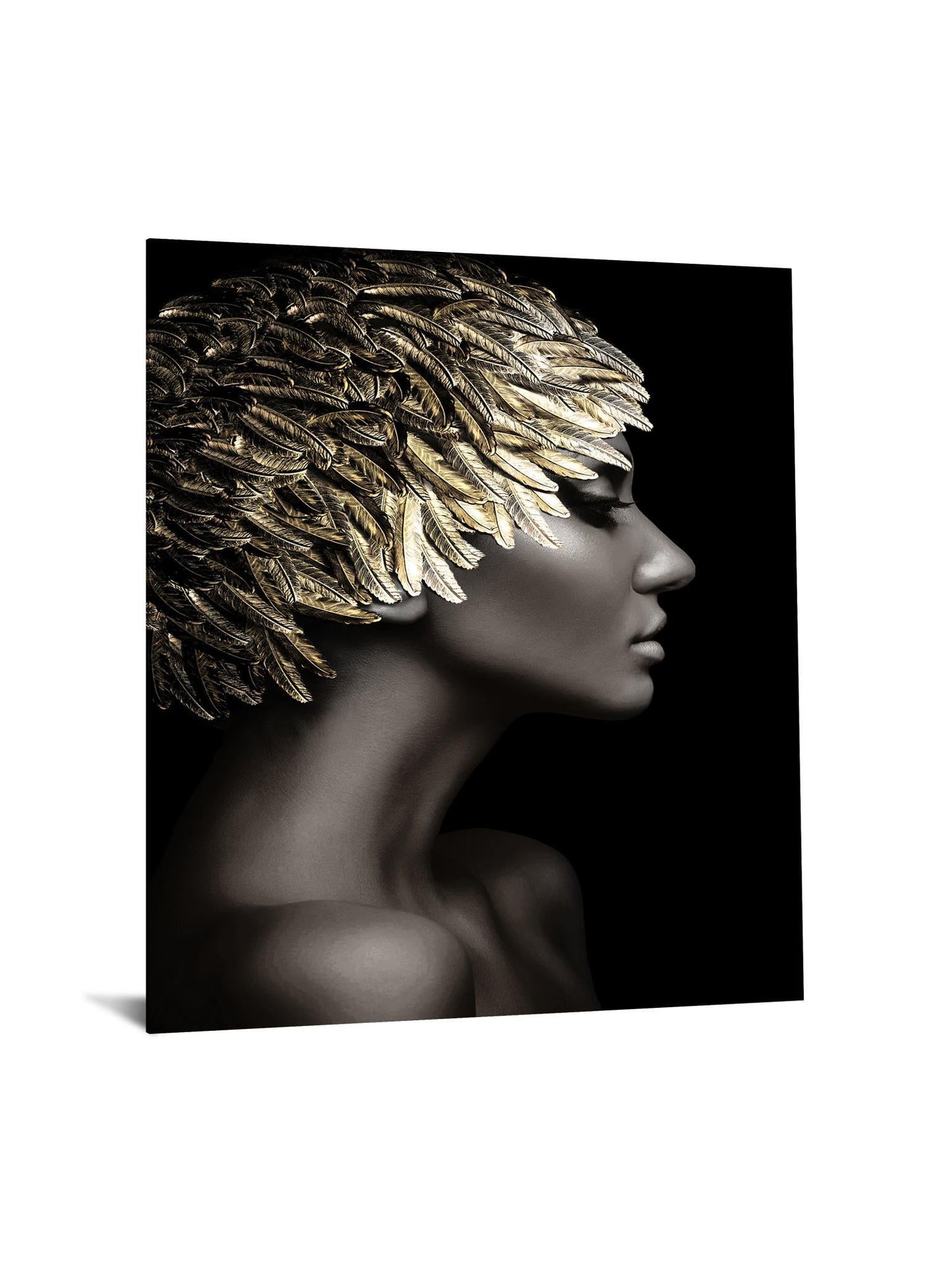 Temp Glass With Foil - Woman Gold Leaves - Black Classy Art