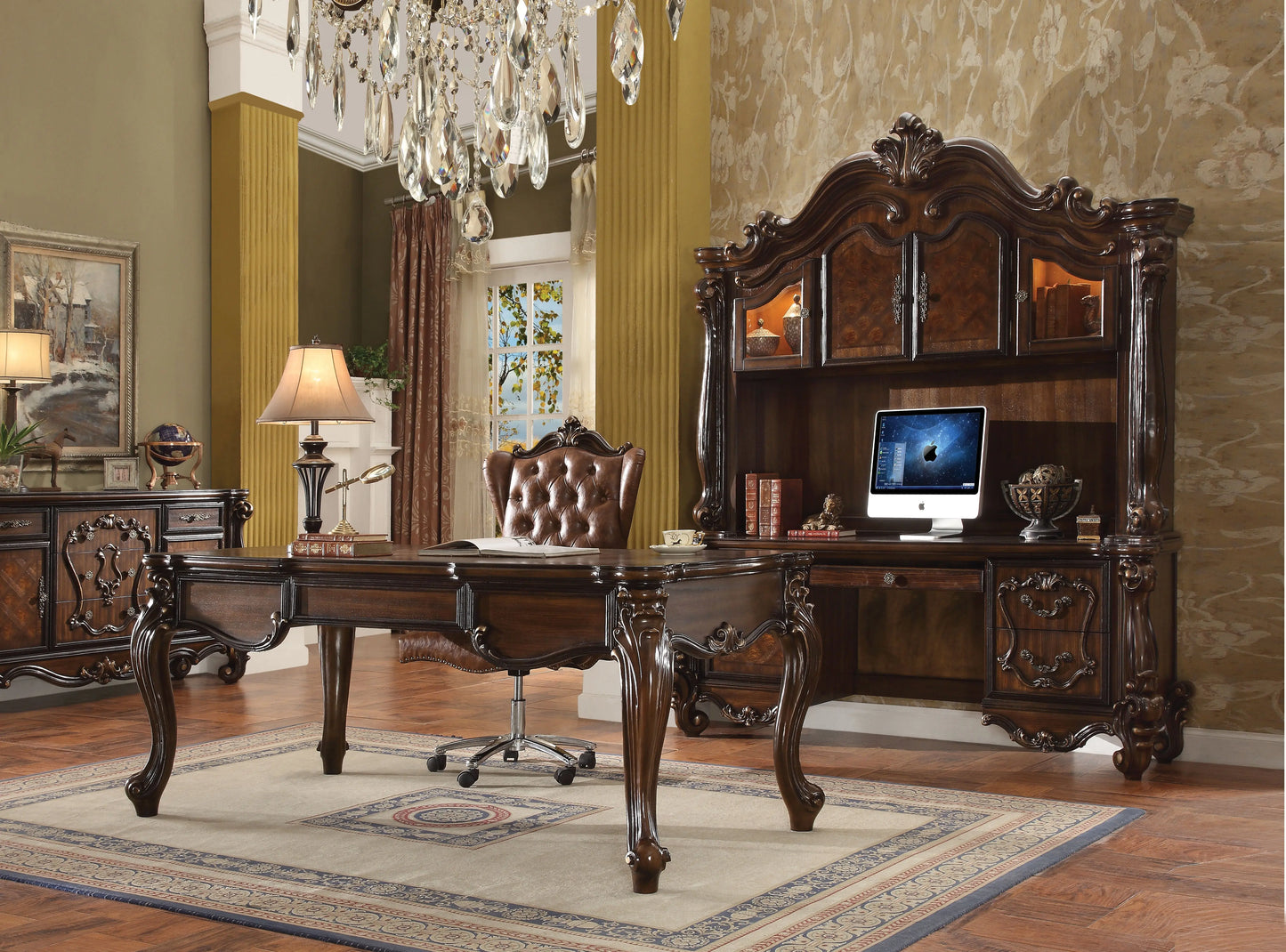 Versailles Cherry Oak Computer Desk & Hutch ACME East