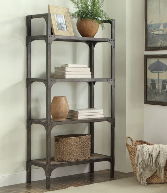 Gorden Weathered Oak & Antique Silver Bookshelf ACME East