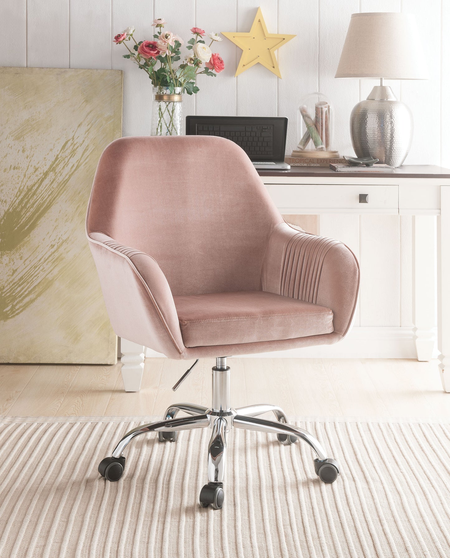 Eimer Peach Velvet & Chrome Office Chair ACME East