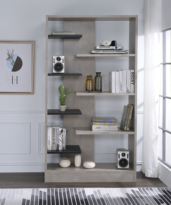 Magna Faux Concrete & Black Bookshelf ACME East