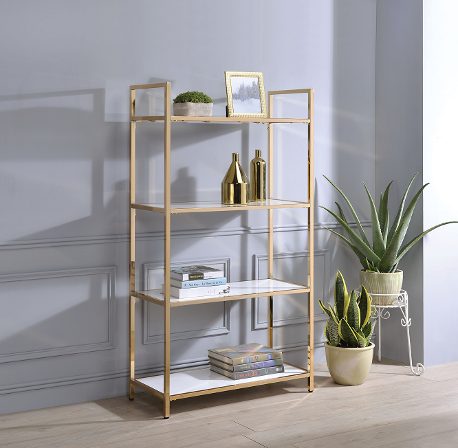 Ottey White High Gloss & Gold Bookshelf ACME East