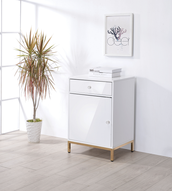 Ottey White High Gloss & Gold Cabinet ACME East