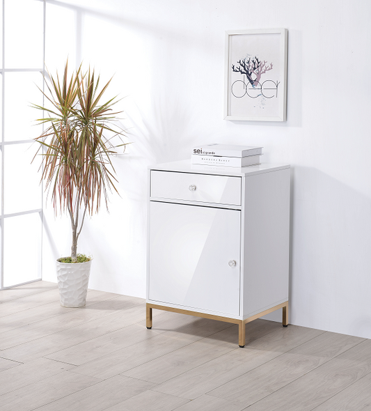 Ottey White High Gloss & Gold Cabinet ACME East