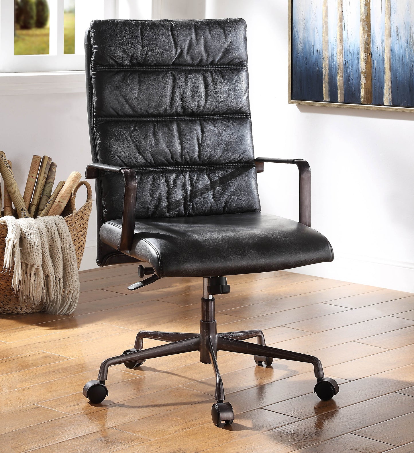 Jairo Vintage Black Top Grain Leather Office Chair ACME East